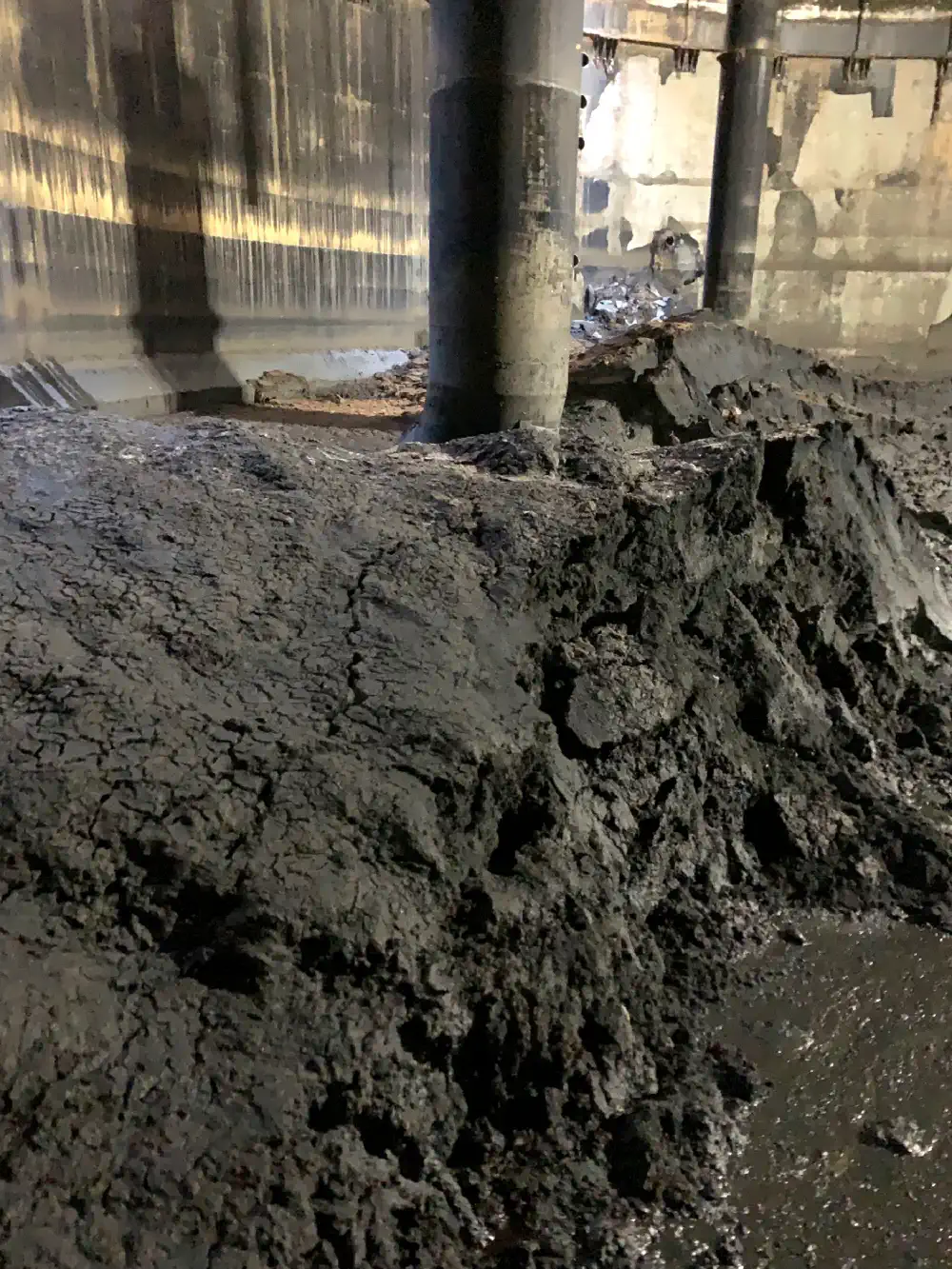 Inside a digester tank with heavy solids