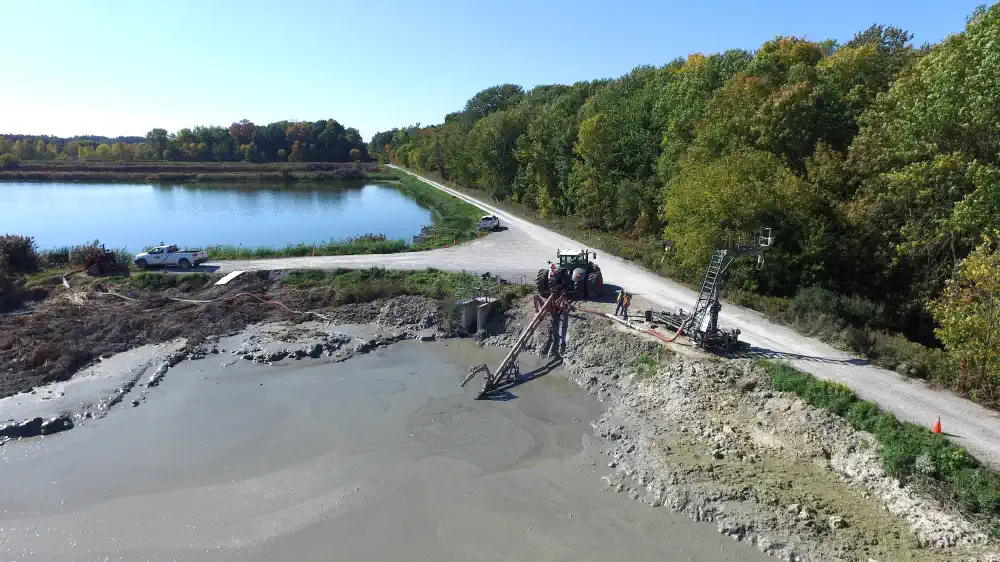 Lagoon pump being used during a lagoon clean out