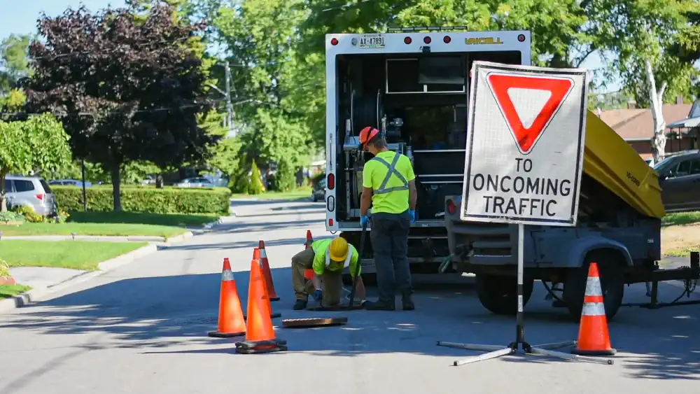 Staff setting up on the roadside